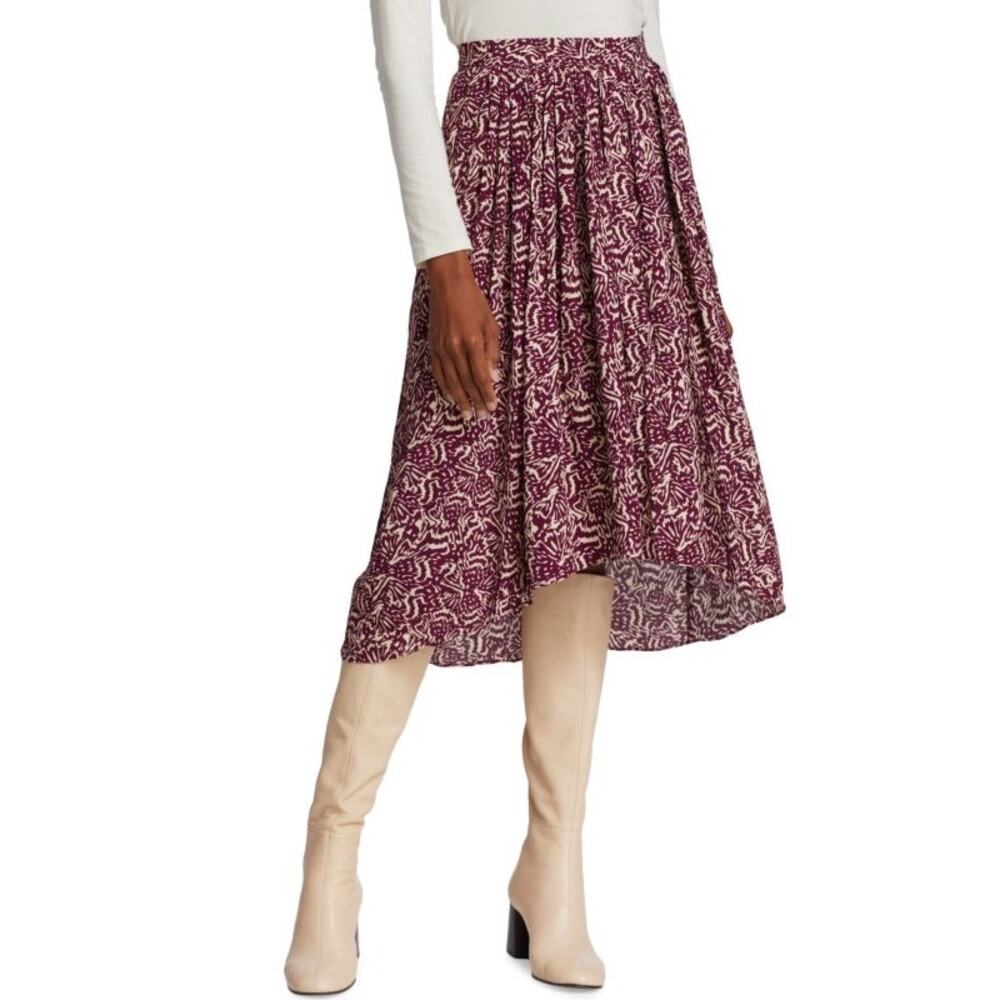 BA&SH Lenny Printed Hi-Low‎ Midi Skirt in Raisin Size US 8
